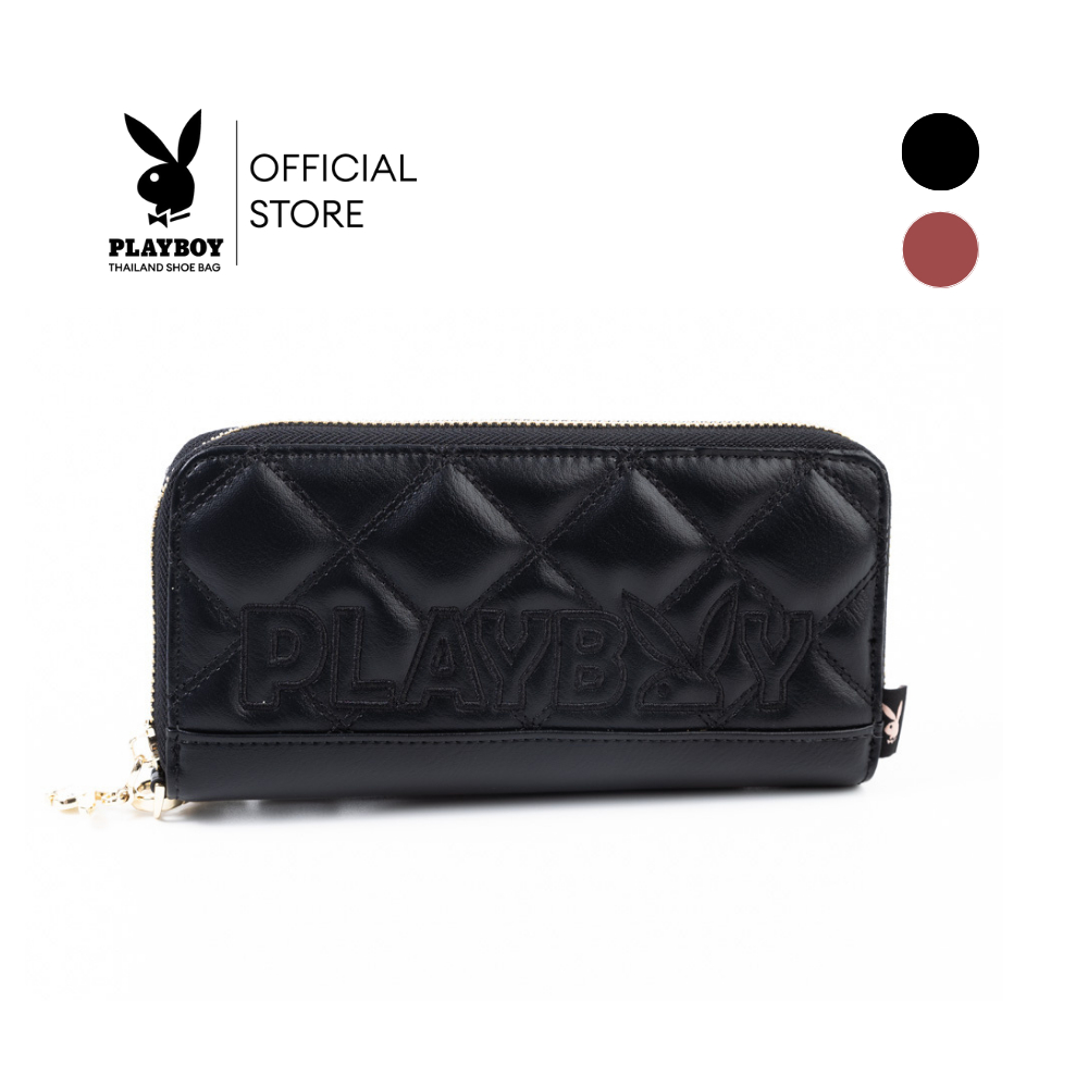 PLAYBOY รุ่น Siren Wallet กระเป๋าสตางค์ผู้หญิงใบยาว รหัส ST-WA254PB114 ดีไซน์บุนวมตารางปักโลโก้ ซิปร