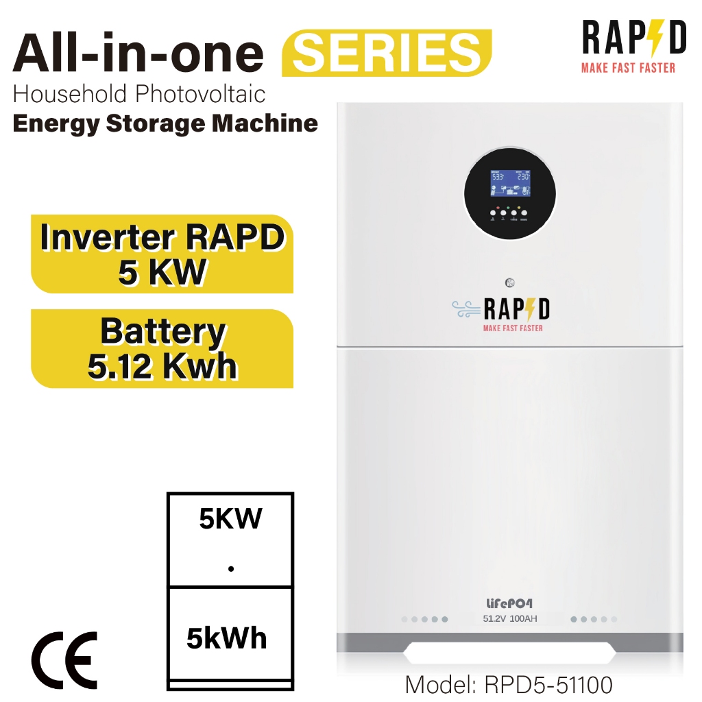 RAPD All-in-one Series Hybrid Inverter5KW +Battery LiFePO4 5.12kWh อินเวอร์เตอร์+แบตในตัว