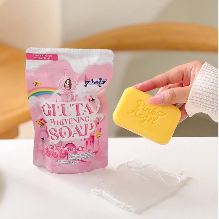 สบู่พิ้งแองเจิ้ล แพคเกตใหม่ ราคาพิเศษ 1ถุง/แถมถุงตีฟอง