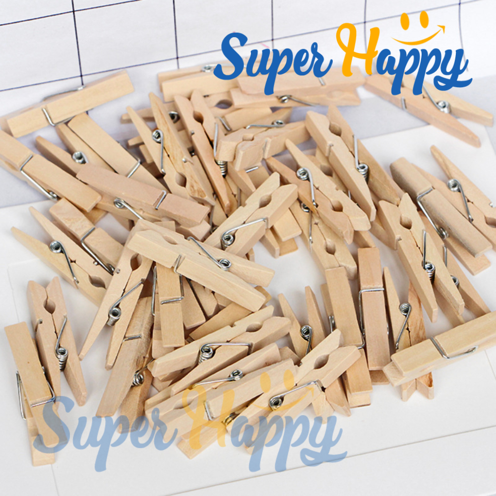 ที่หนีบไม้ (Pack 50 ตัว) ตัวหนีบไม้ ขนาด 2.5cm–7.2cm Wooden Clip ไม้หนีบรูปภาพ ไม้หนีบงาน DIY