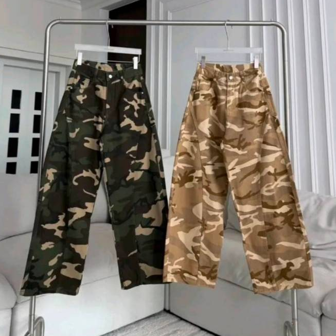 PTJ30315 Como Barrel กางเกงยีนส์ทรงบาเรลลายทหาร PROMTHONG