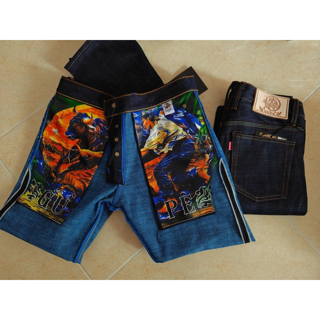 GUPEJEANS 21oz slub indigo x light blue (กรูปรี หลังฟ้า )21ozมีทรงกะบอกเล็กslimและกะบอกตรงstraight