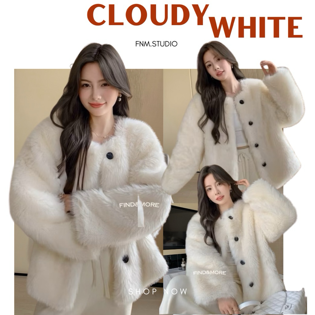fnm studio - CLOUDY WHITE เสื้อแจ็คเก็ตเฟอร์ขนเทียม ✨🌟 A88