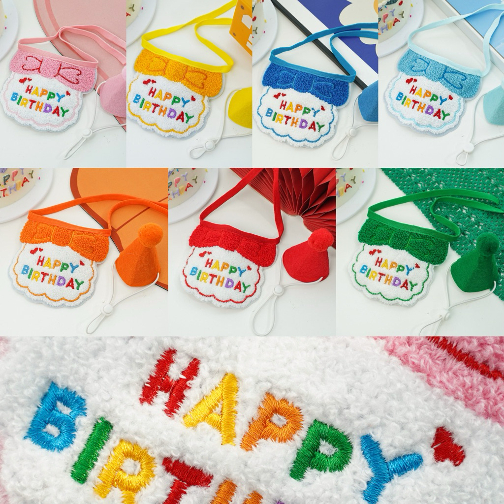 ✨ครบเซต(ผ้าพันคอ+หมวก) จากร้านไทย หมวกวันเกิดสัตว์เลี้ยง ผ้าพันคอหมาแมว ปลอกคอสัตว์เลี้ยง ปลอกคอวันเกิดแมว ครบเซ็ต