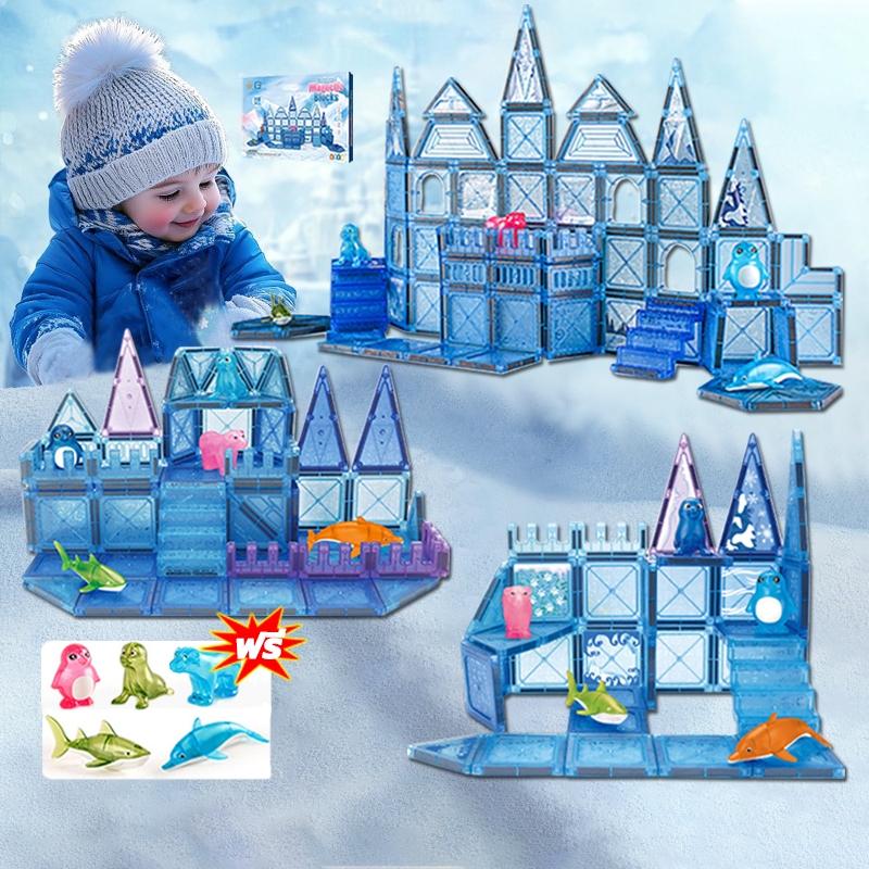 มีกล่อง สีmagnetictiles 3D ชุดสัตว์ทะเล ของแท้ ของเล่น 40-110 ชิ้น ต่อแม่เหล็ก ของเล่นเด็ก ชุดตัวต่อ