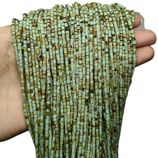 หินฮาวไลท์ สีน้ำตาล ผสม สีเขียว 1 เส้น 2 มม. อะไหล่ร้อยเครื่องประดับ 1 Strand of Brown & Green Howlite Tiny Seed Beads