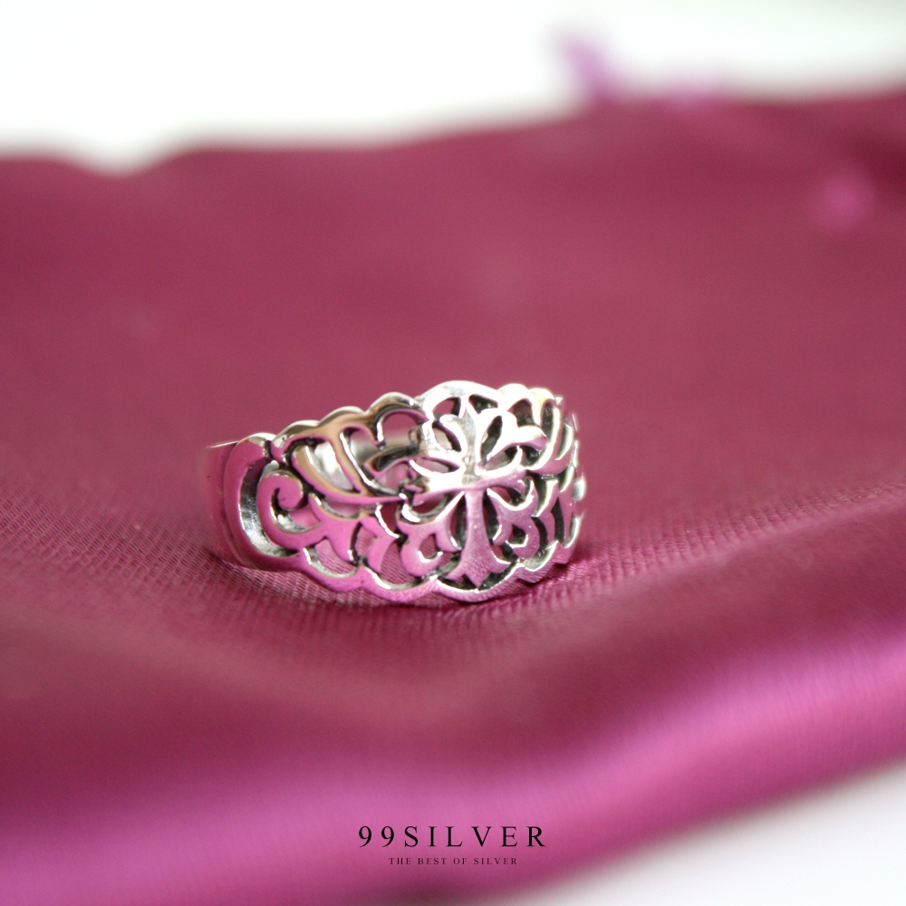 แหวนเงินไม้กางเขนเจาะลายโบฮีเมี่ยน เป็นลาย element สวยๆหวานๆ (R32)