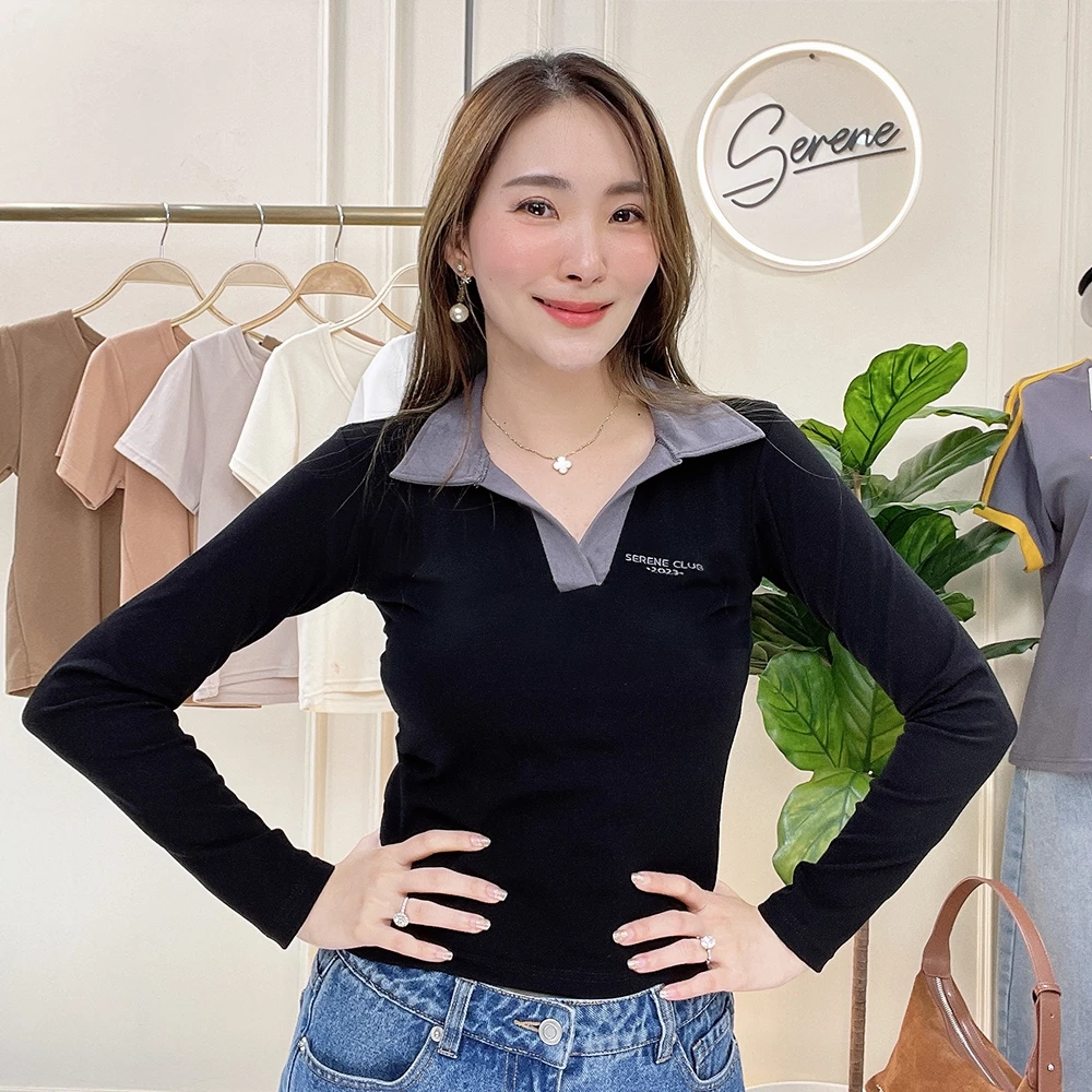 Serene's Choice เสื้อโปโลแขนยาว ผู้หญิง รุ่น Serene club เสื้อแฟชั่น ผ้าคอตตอนญี่ปุ่น