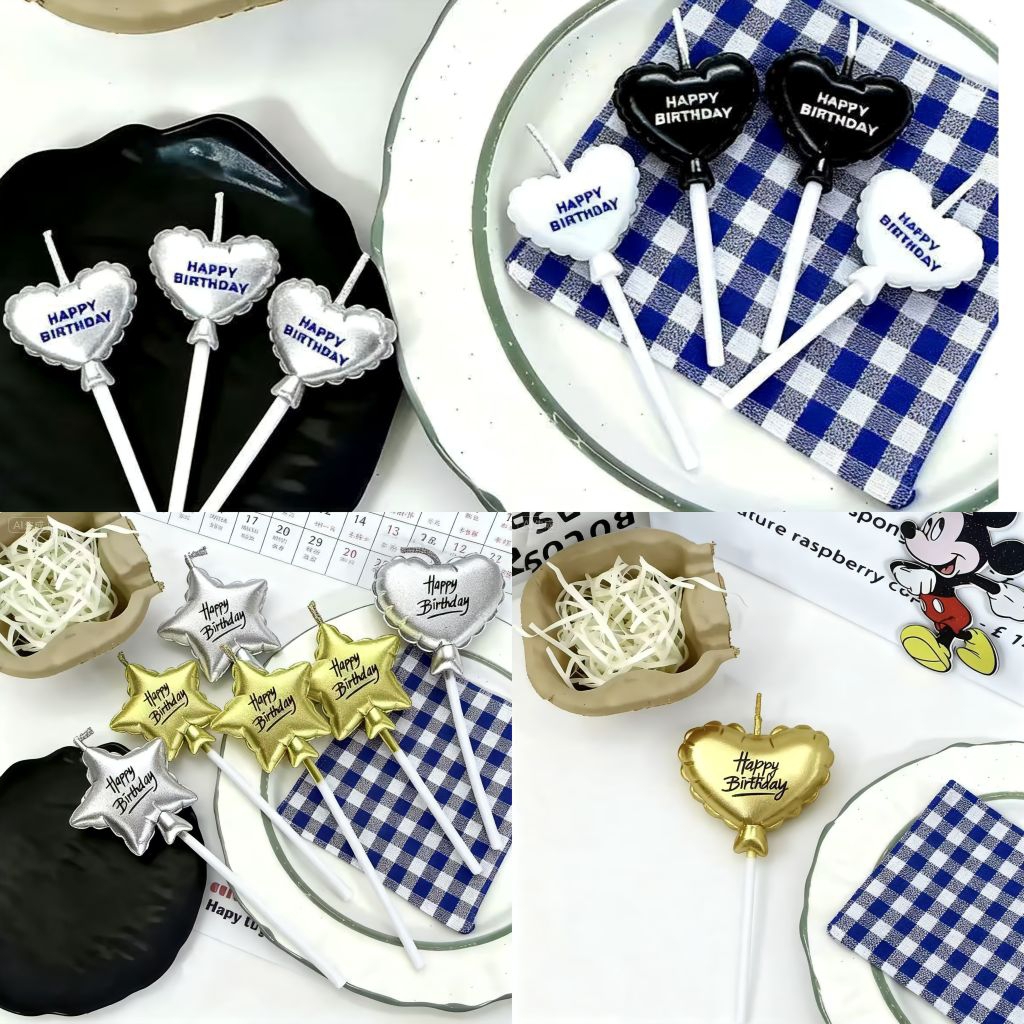 เทียนวันเกิดหัวใจ เทียนวันเกิดดาว สกรีนHappy birthday