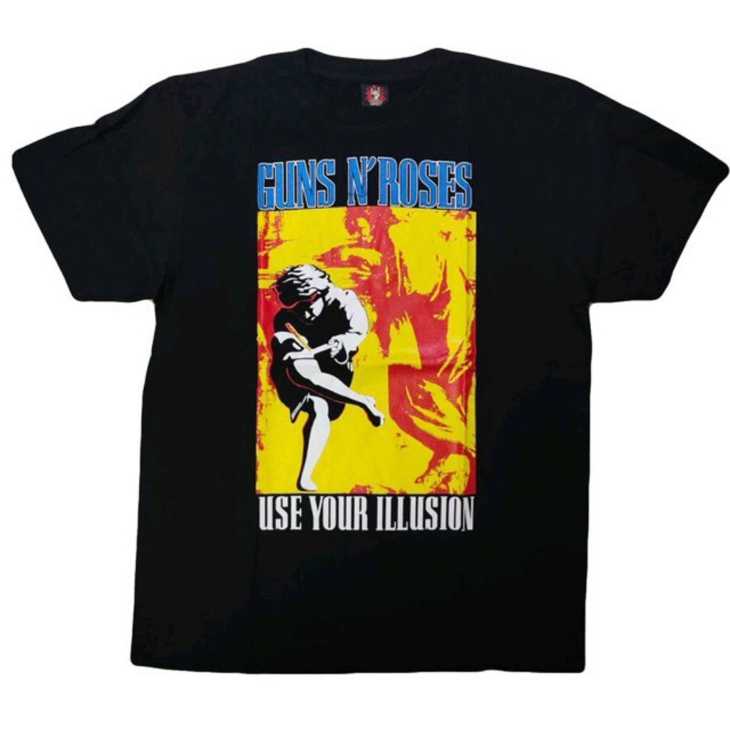 เสื้อยืดกันแอนด์โรส Guns N Roses เสื้อวงป้าย Rock yeah คอฟิต ไม่มีตะเข็บข้าง ซักไม่หดไม่ย้วย