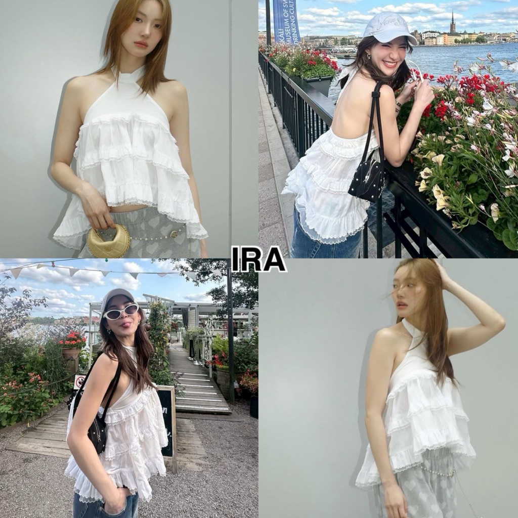 BY IRA เสื้อแขนกุด ผ้าชีฟอง แต่งระบายลูกไม้ ผูกหลัง สไตล์ใหม่ สําหรับผู้หญิง เสื้อคอเต่าแขนกุด