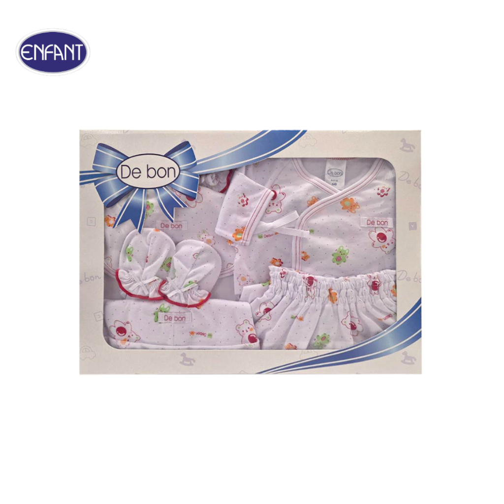 Gift set Debon by Enfant เซ็ตเสื้อผ้าแขนยาว 1กล่อง/6ไอเท็ม สำหรับเด็ก 0-3 เดือน ผ้าคอตตอน 100% สีชมพ