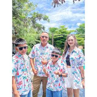 ราคาส่ง เสื้อฮาวายพิมพ์ลายทะเลเลขาว ทรงโอเวอร์ไซส์ อก28-46 ใ…