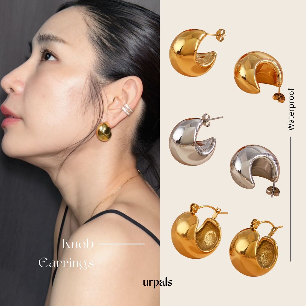URPALS ต่างหูสายฝอ ต่างหูห่วง Stainless ชุบทอง 18K ขนาด 1.8 cm แพ้ง่ายใส่ได้