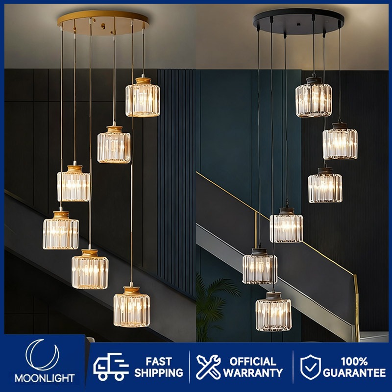 โคมไฟระย้าคริสตัลบันได โคมไฟระย้าหมุนยาว ปรับความสูงได้ เหมาะสำหรับห้องนอน ห้องนั่งเล่น โคมไฟระย้าในโรงแรม ตกแต่งห้อง