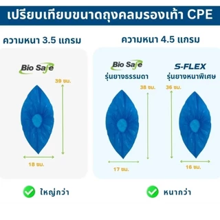 SHOE COVER CPE ถุงคลุมรองเท้าพลาสติกหนาพิเศษ 4.5 แกรม แบบใช้แล้วทิ้ง 50 คู่ กันน้ำ ใส่ในโรงงาน Biosafe