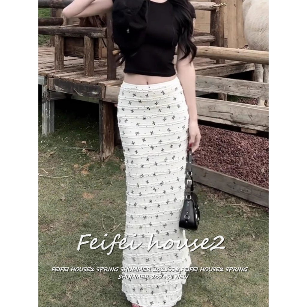 [Summer casual hip fishtail skirt]กระโปรงทรงหางปลาผ้าลูกไม้ลายดอกไม้เอวสูงสำหรับผู้หญิงในช่วงฤดูร้อน