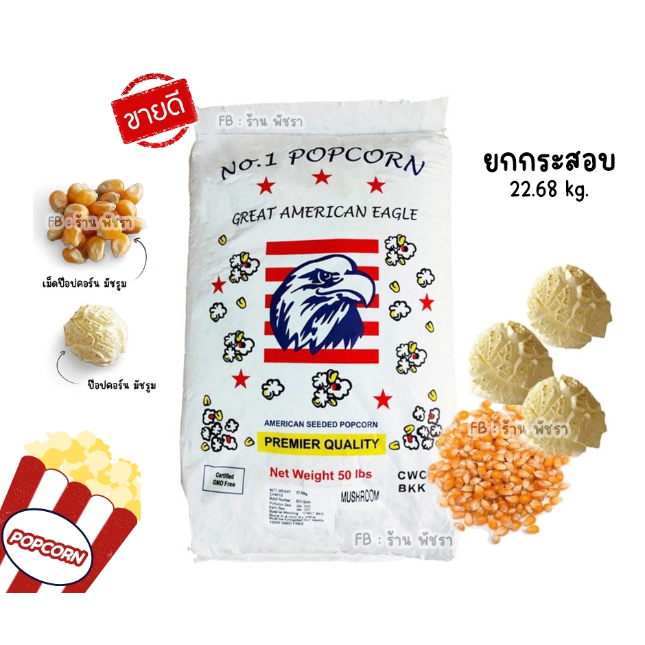 เมล็ดป๊อบคอร์น ป๊อบคอร์น พันธุ์มัชรูม100% ตรานกอินทรีย์ Popcorn Mushroom กระสอบ 22.68 กิโลกรัม