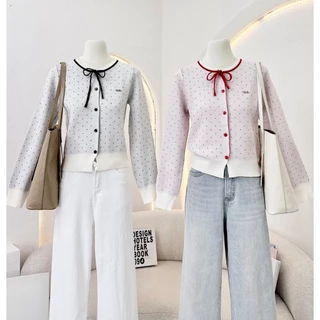 Polkadot cardigan เสื้อคาร์ดิแกนไหมพรม แขนยาว ลายจุด แต่งอะไหล่เงิน เนื้อผ้าถัก KN.Clothes