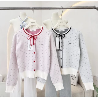 Polkadot cardigan เสื้อคาร์ดิแกนไหมพรม แขนยาว ลายจุด แต่งอะไหล่เงิน เนื้อผ้าถัก KN.Clothes