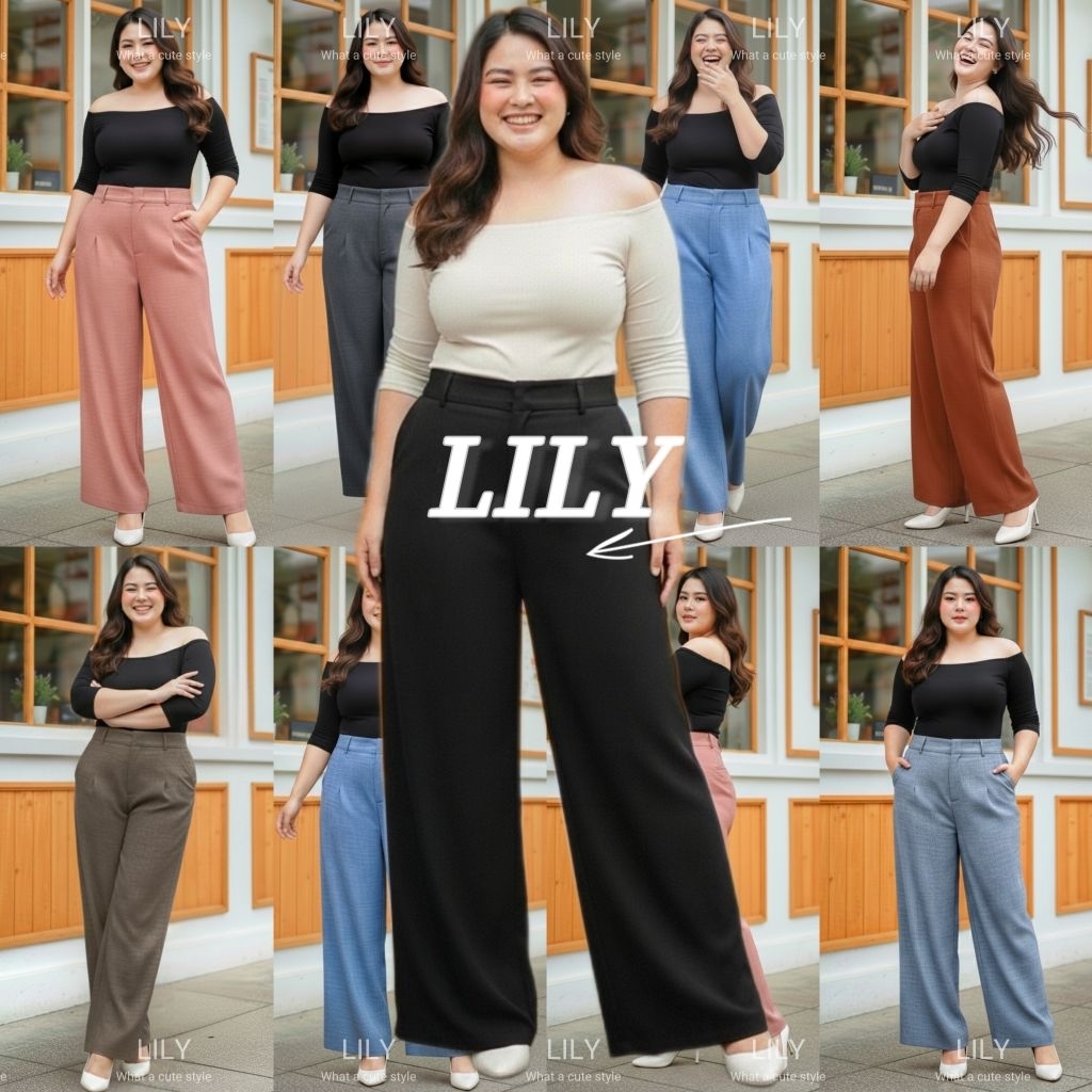 LILY ♡ ลิลลี่⭐️S-7XL กางเกงขายาวเอวสูง *ผ้าไม่ต้องรีด* ทิ้งตัวสวย ผ้าสโนว์พรีเมี่ยมทอลาย สาวอวบ กางเกงทำงาน