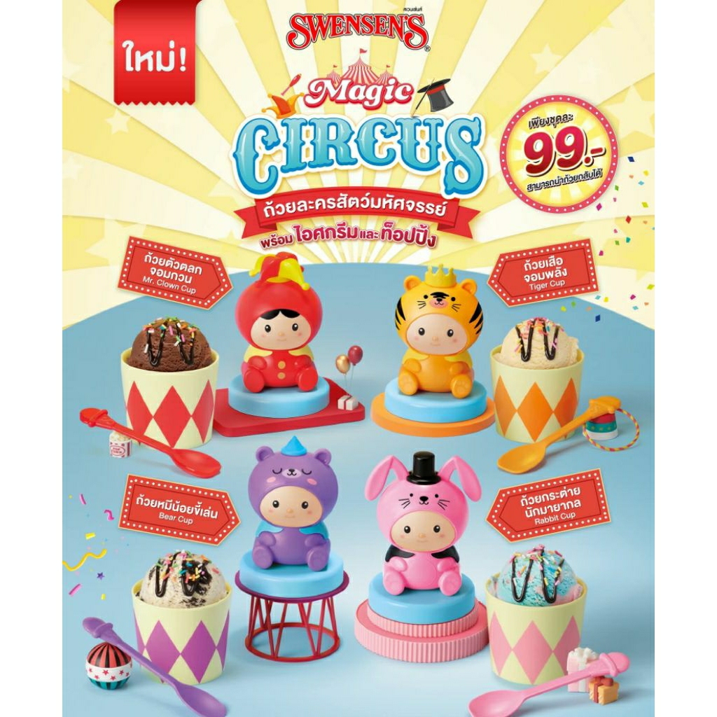 (ทักลด50%) ใหม่ล่าสุด ถ้วยไอติม Swensen’s สเวนเซ่นส์ Magic Circus ละครสัตว์มหัศจรรย์