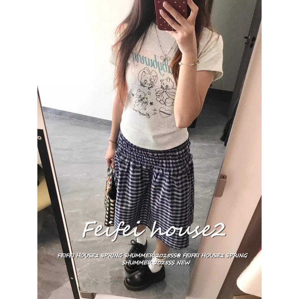 [Summer Casual Plaid A-Line Skirt]กระโปรงทรงเอทรงหลวมเอวสูงลายสก็อตฝรั่งเศสลำลองสำหรับผู้หญิง