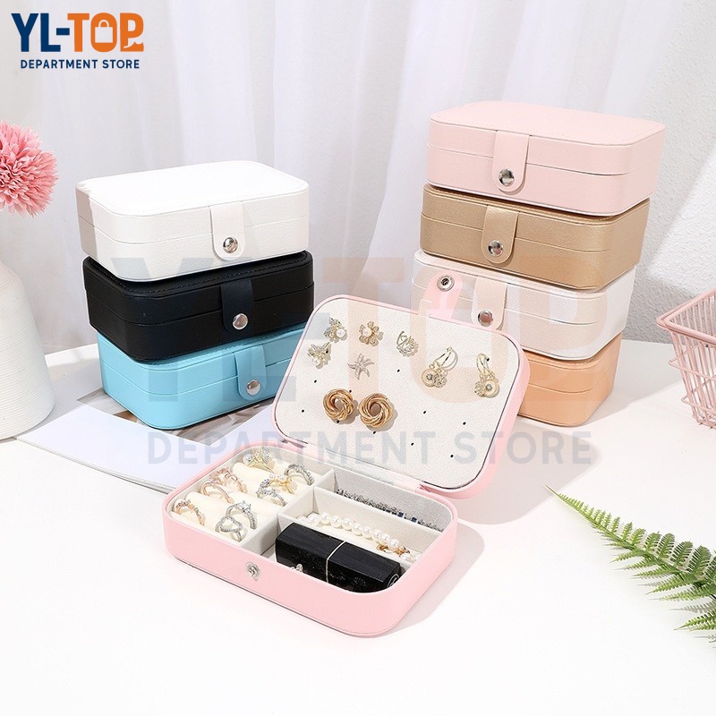 กล่องเก็บเครื่องประดับ PU - ชั้นคู่ ขนาดใหญ่ - สำหรับต่างหู/สร้อยคอ/แหวน G3334