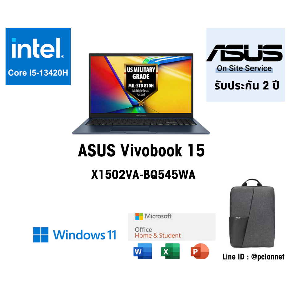 ASUS Notebook โน๊ตบุ๊ค Vivobook 15 X1502VA-BQ545WA Intel Core i5-13420H ประกัน 2 ปี 8GB 512GB Win11