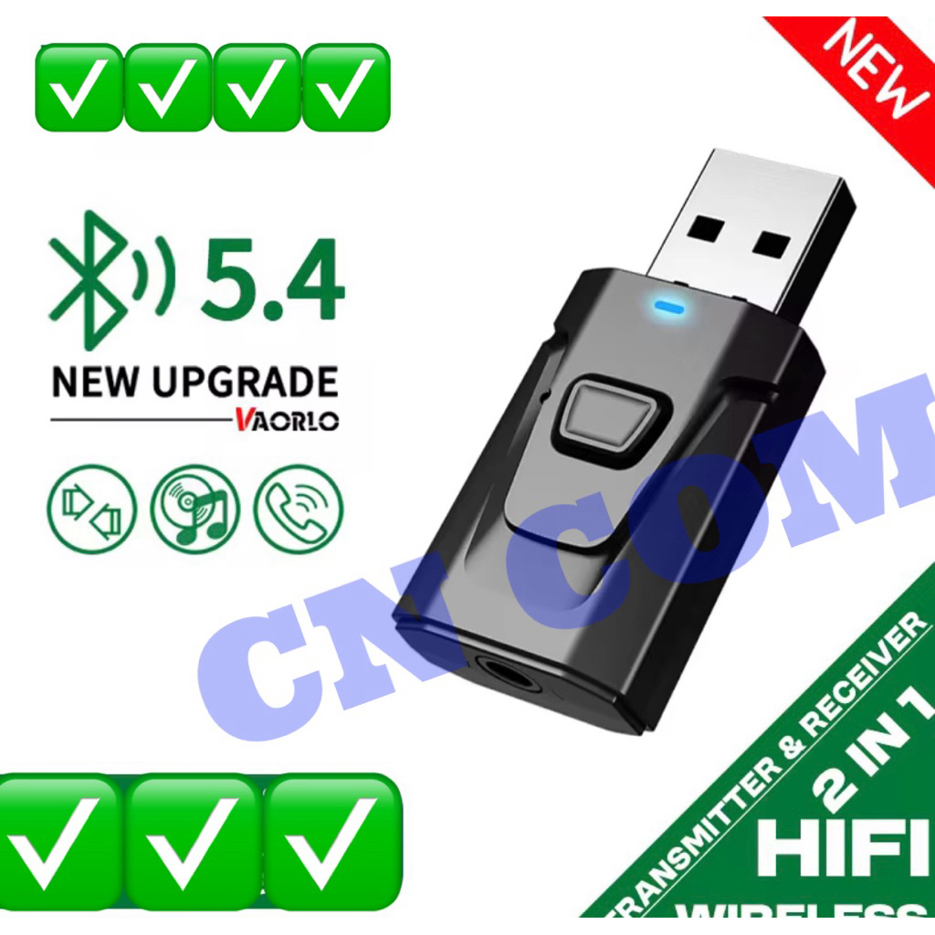 USB Bluetooth 5.4 ตัวรับสัญญาณไมโครโฟนอะแดปเตอร์ไร้สาย 3.5 มม.AUX/RCA สําหรับทีวี PC หูฟังสเตอริโอรถไฮไฟเพลง