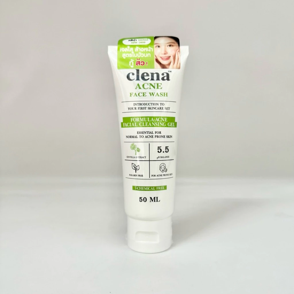 Clena Acne Face Wash เจลล้างหน้า คลีน่า สูตรใบบัวบก สำหรับสิว ผิวมัน 50ml