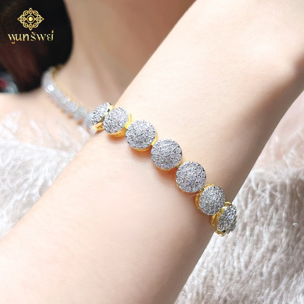 สร้อยข้อมือเพชรไข่ปลาดอกไม้  เครื่องประดับไทย พูนทรัพย์ มีใบรับประกัน ใส่ออกงาน ของขวัญ HD175H400