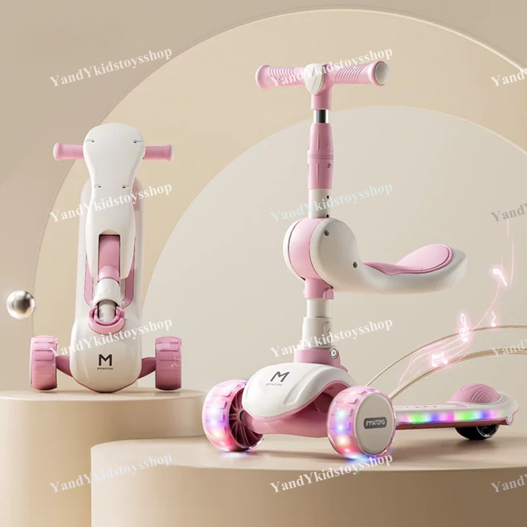 ⭐️Y&YToys Kids⭐ พร้อมส่ง  สกุดเตอร์เด็ก สกู๊ตเตอร์ พับ ดนตรี วงล้อแฟลช ล้อมี ขาไถ ปรับนั่งได้ยืนได้ ของเล่นเด็ก 2-6ขวบ