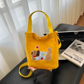 fashion.shop502 กระเป๋าสะพายข้าง กระเป๋าถือผ้า แคนวาส สีสดใส ลายสุนัข ขนาดพกพาง่าย มีบริการส่งด่วน Z-018