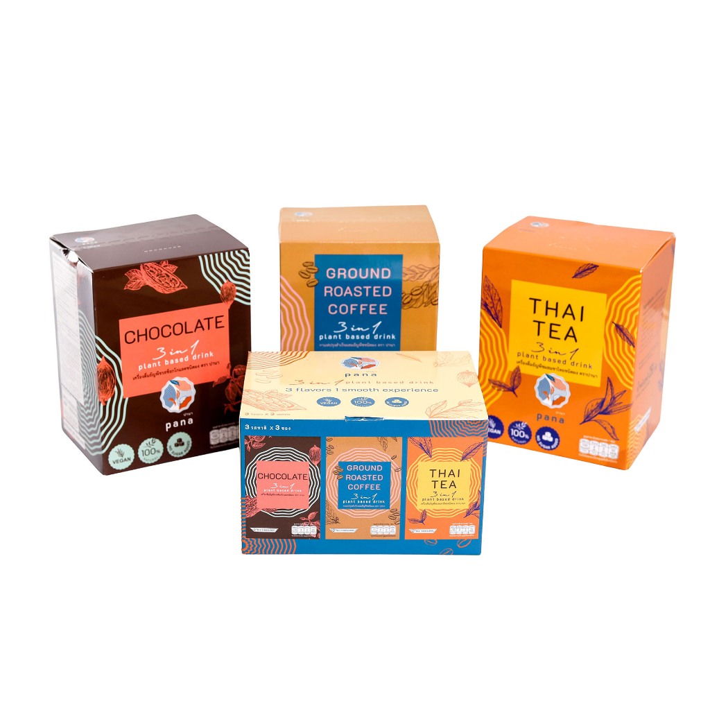 ปานาทริโอ้ Pana Trio รวม 3 รสในกล่องเดียวกัน Pana 3 flavors plant based drink กาแฟ/ชาไทย/ช็อกโกแลต ครีมธัญพืชไม่ใส่ครีมเ