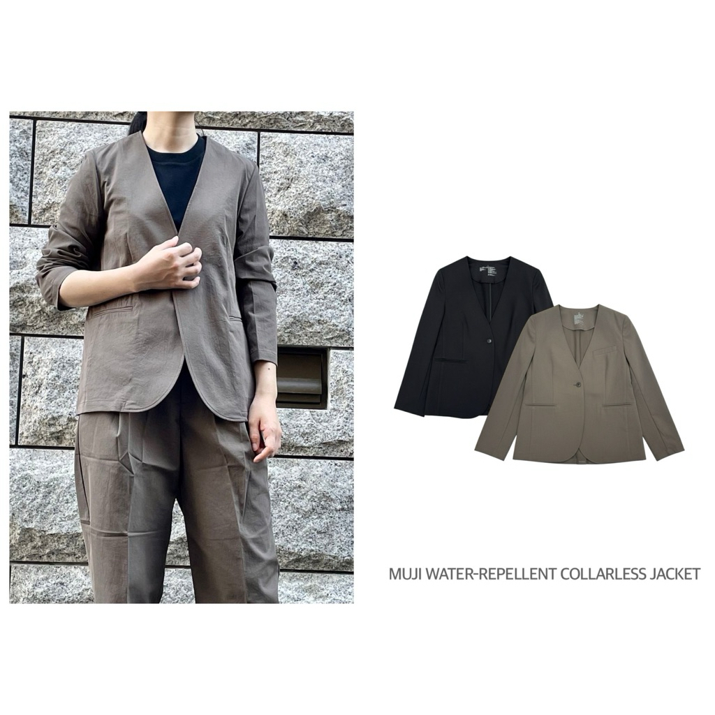 MUJI เสื้อเบลเซอร์ทำงาน คอวี แขนยาว WATER-REPELLENT COLLARLESS JACKET (B0403)