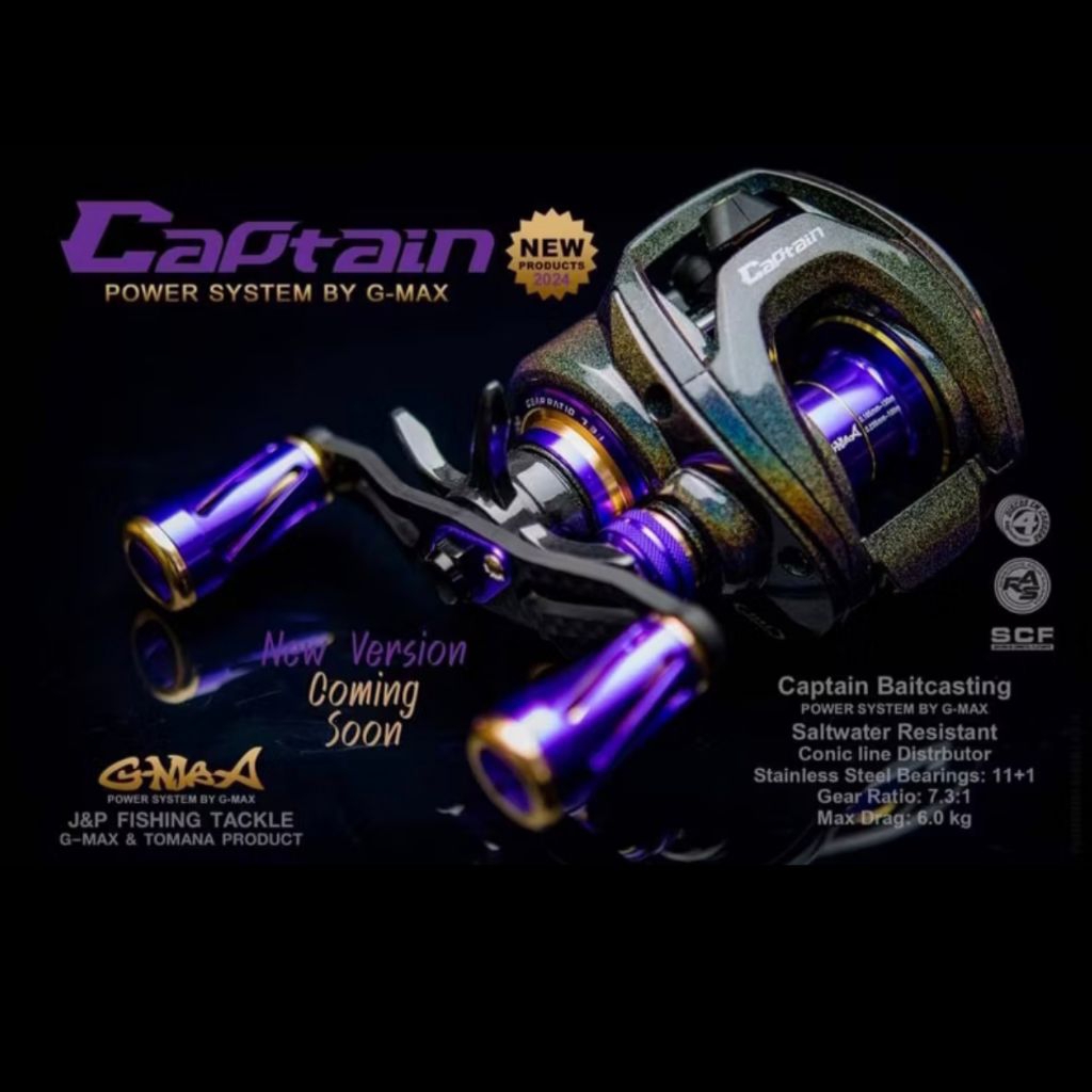 G-MAX รอกตกปลา MODEL G-MAX CAPTAIN 2024 รอกหยดน้ำ Stainless Steel Bearings 11+1 Gear Ratio  สีรุ้งเม