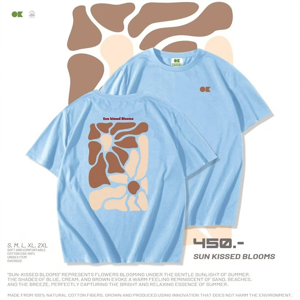 OK Apparel เสื้อยืดคอกลมแขนสั้น ลาย Sun kissed blooms Oversize Cotton ⚡️USAคุ้มสุด!⚡️