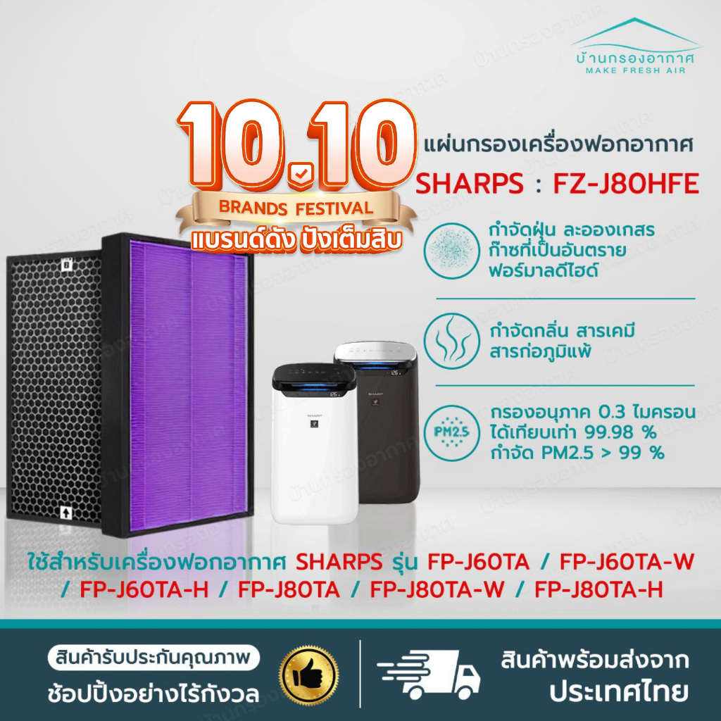 แผ่นกรองอากาศ SHARP FZ-J80HFE สำหรับ เครื่องฟอก รุ่น FP-J80TA, FP-J60TA, FP-J80TA-W, FP-J60TA-W, FP-