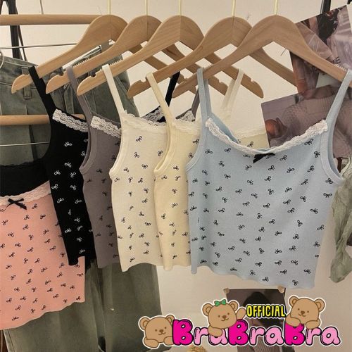 [ส่งจากไทย] 𝑩𝒓𝒂𝑩𝒓𝒂𝑩𝒓𝒂 #bra-308 บราสายเดี่ยว ลายโบว์ มีฟองน้ำ มีโบว์ด้านหน้า