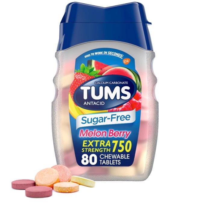 [ สำหรับกรดไหลย้อน ] Tums, Antacid, Melon Berry, 750 mg x 80 เม็ดเคี้ยว (Chewable Tablets)
