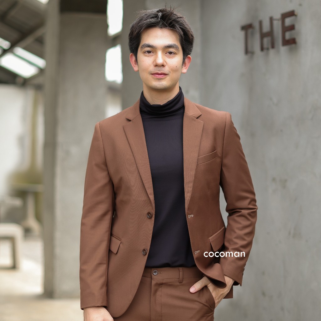 COCO-MAN เสื้อสูทกระดุม 2 เม็ด สีน้ำตาลเข้ม ชุดสูทผู้ชาย มีกางเกงเข้าชุด ขายแยก