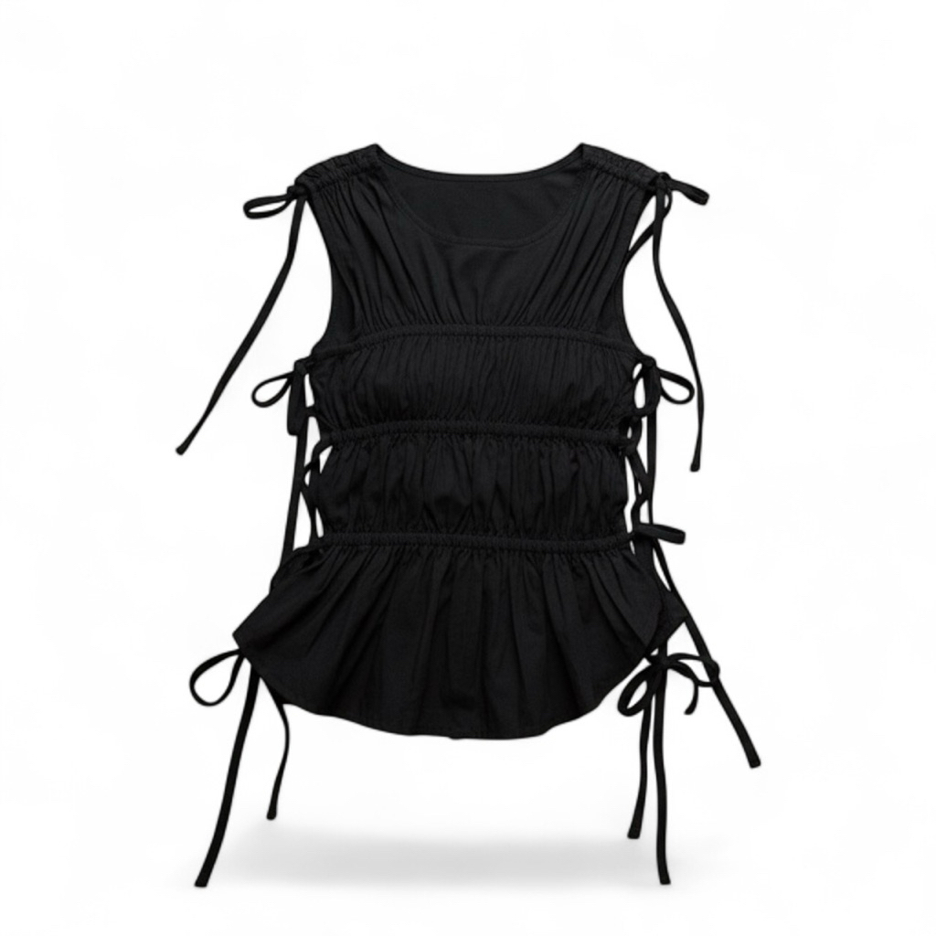 A2H GATHER ROUND  | PUFFY RUCHED TOP เสื้อจับจีบรูดข้างสุดคิ้วท์ ปรับสายได้ตามสไตล์