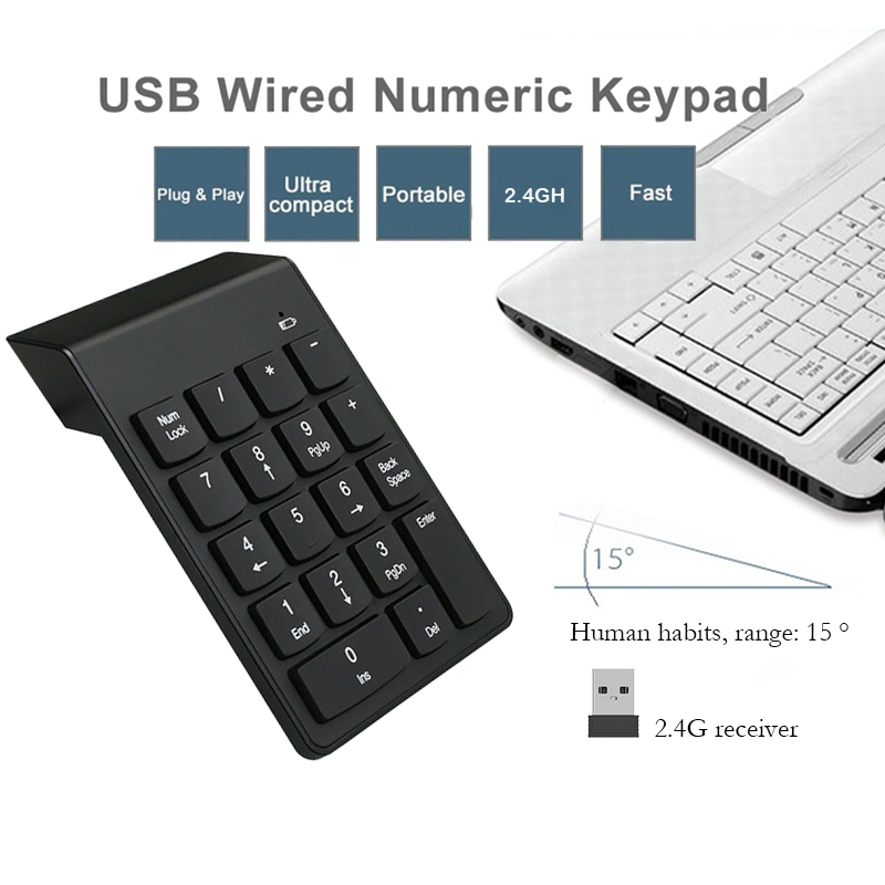 คีย์บอร์ดตัวเลขไร้สายUSB คีย์บอร์ด แป้นพิมพ์18ปุ่ม Numeric Mini Keypad 2.4G Wireless สำหรับNotebook