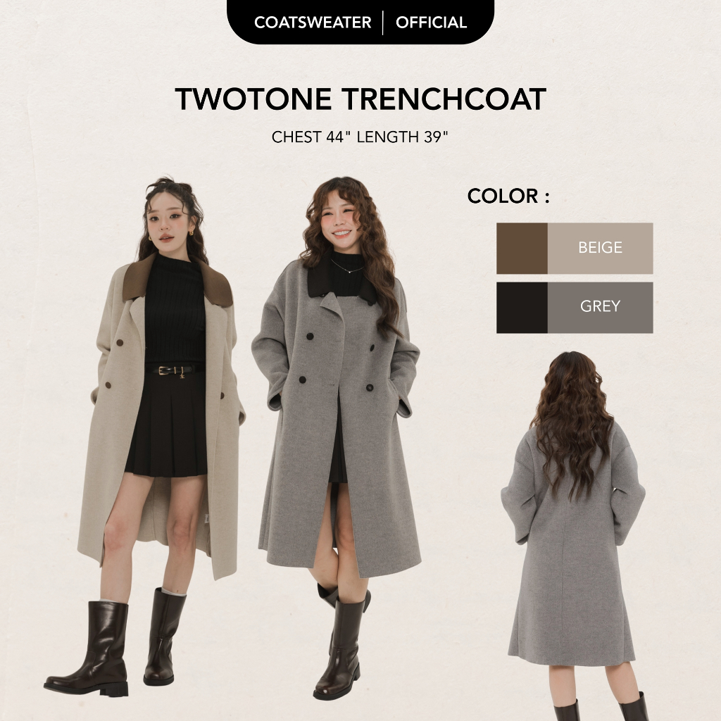 TWOTONE TRENCHCOAT เทรนโค้ชรุ่นใหม่ สุดคิ้วท์ ดีเทลเป็นทูโทน สายแกรมแนะนำตัวนี้เลยค่า