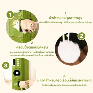 คอนโดแมว ทรงกระบอกสไตล์ญี่ปุ่นทนทาน ที่นอนแมวสีเขียวบ้านสัตว์เลี้ยง 2ชั้น/3ชั้น รู้สึก บ้านแมว มีรู ปีนเล่นได้