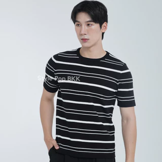 StylePop เสื้อคอกลมทรงเกาลี เสื้อผู้ชาย ผ้าถักลายทาง (ผ้านุ่มใส่สบาย) Knit Polo Shirt SM21