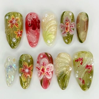 【สินค้าใหม่DD1131] พร้อมส่งในไทย แฟลชเจาะเล็บปลอม เล็บปลอมกันน้ำ กล่องละ 24 ชิ้น เล็บปลอมสำเร็จรูป
