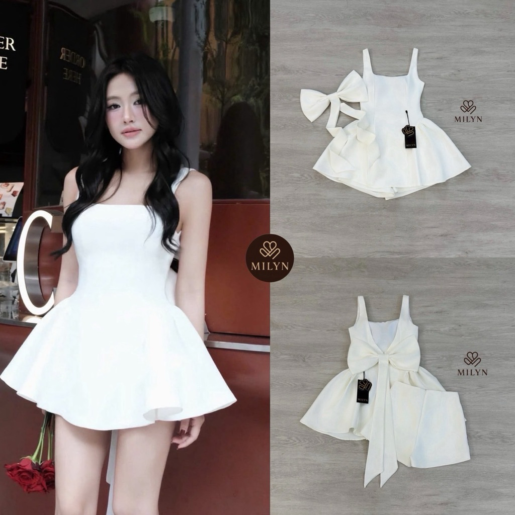 [MILYN] เซ็ตมินิเดรสสีขาวสุดคิวท์ พร้อมกางเกงในตัว 🌸 ดีเทลน่ารักเกินต้าน! โชว์หลังเบา ๆ