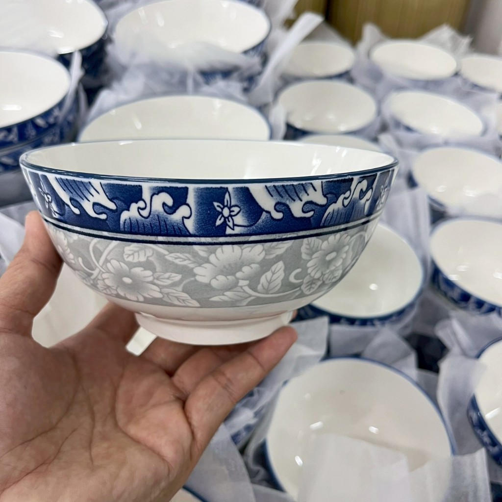 จานชามเซรามิก ลายคราม ลายไทย จาน 8 นิ้ว ชาม 7 นิ้ว จานข้าว ชามแกง ราคาถูก เข้าไมโครเวฟได้ - รูปที่ 5